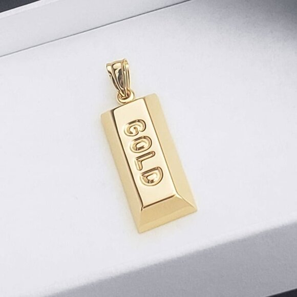 Bullion Bar Goldbug Charm 14k Yellow Gold Brick Pendant Luxury Statement